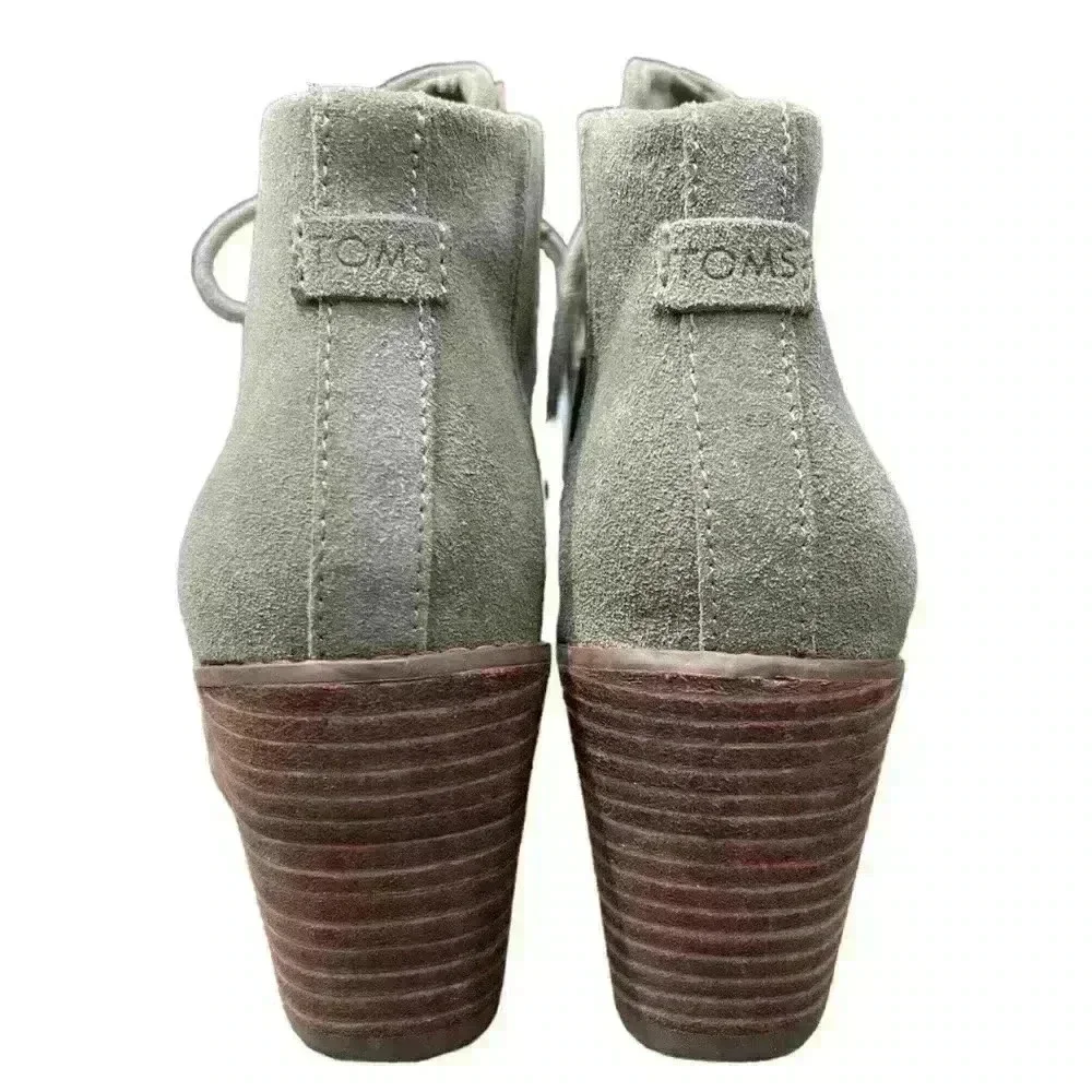 Toms Hyde Wedge Sneakers Ankle Bootie Vetiver Grey Sage Green Suede size 7.5
